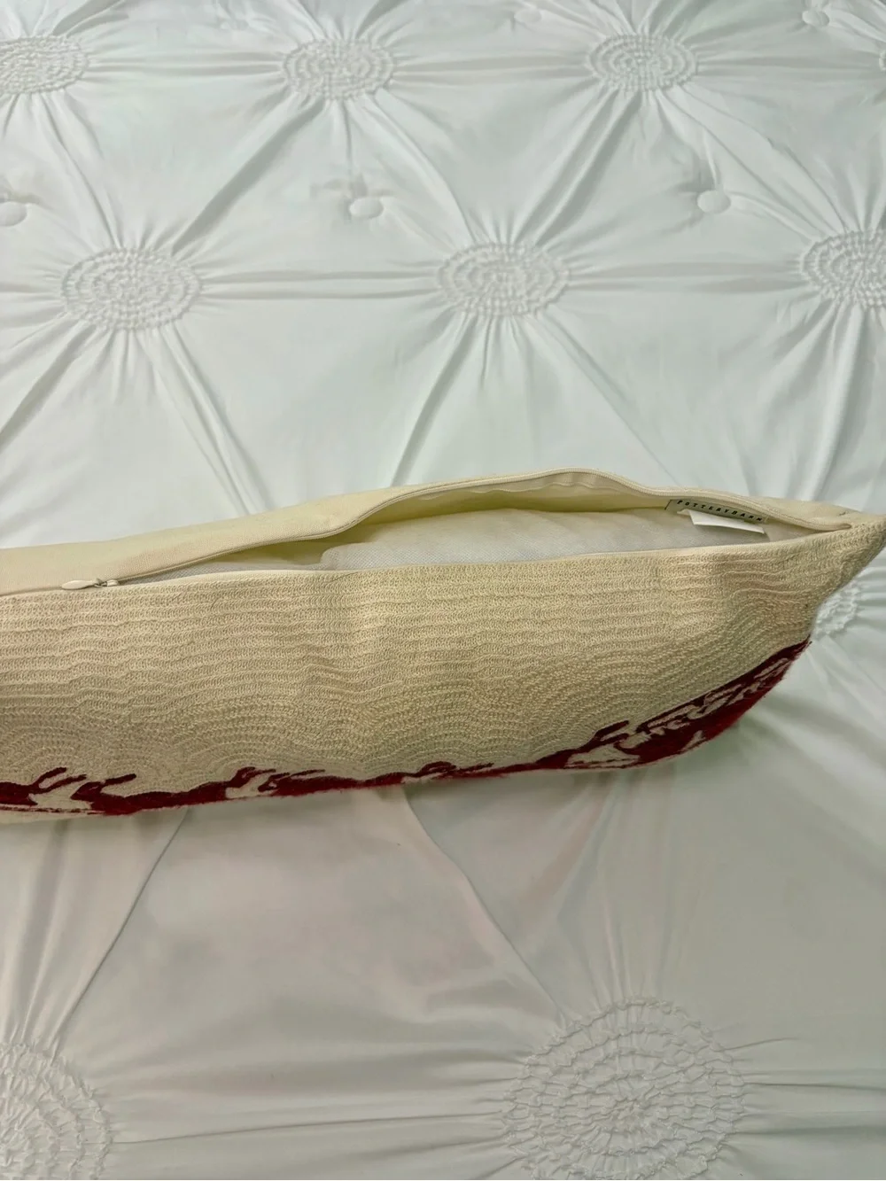 Pottery Barn Embroidered Santa Sleigh Reindeer Holiday Wool Blend Lumbar Pillow